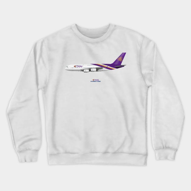 Illustration of Thai Airways Airbus A380 Crewneck Sweatshirt by SteveHClark